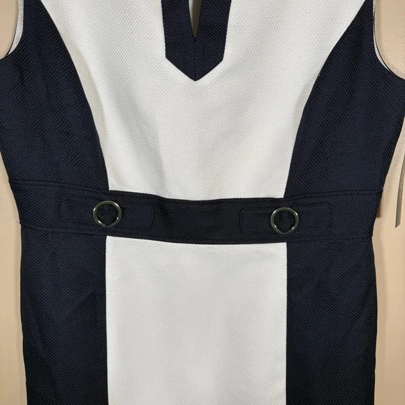 Tahari Arthur Levine Sleeveless Sheath Career Dress White Navy Colorblock 14 - Picture 5 of 8